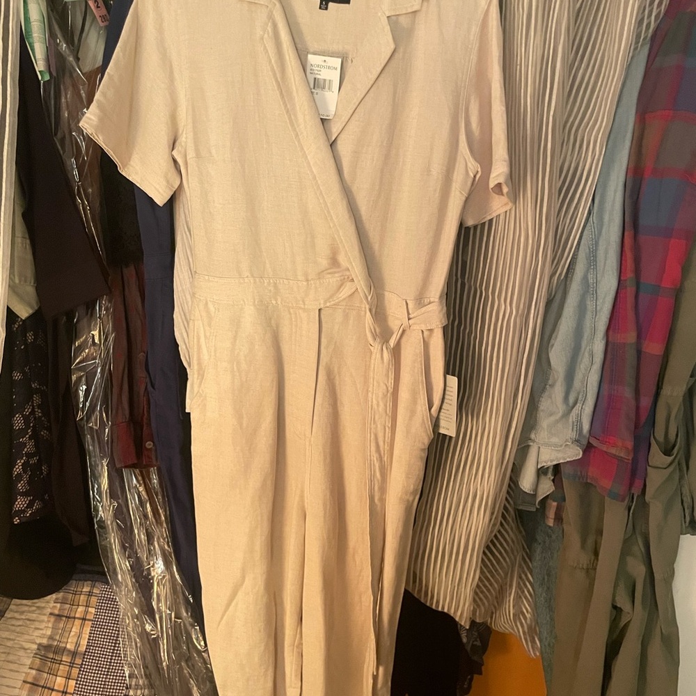 En Saison Tan Wrap Dress with Notched Collar